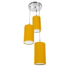 Pendente Cilindrica Triplo De Cupula 14X25cm Amarelo - Marryluz