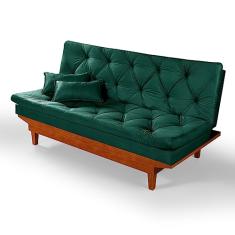 Sofa Cama Caribe 3 Lugares Reclinavel Base Em Madeira Tecido Suede Cor:Verde