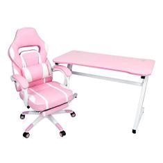 Conjunto Mesa Gamer Pelegrin Pel-008p Rosa e Cadeira Gamer Pelegrin Pel-3020 Rosa