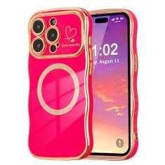 ZTOFERA Capa magnética para iPhone 13 Pro Max de 6,7 polegadas, linda capa ondulada encaracolada com estampa de coração de amor, borda banhada de luxo, proteção total para câmera, à prova de choque,