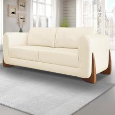 Sofá 2 Lugares Luxo Linho 1,60m Pés Em Madeira De Jequitibá - Pérola Pérola