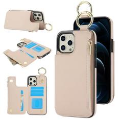 Capa carteira para iPhone 13 Pro Max, 4 compartimentos para cartão, 1 bolso com zíper, suporte de fecho magnético com suporte de anel à prova de choque com bloqueio de RFID para iPhone 13 Pro Max