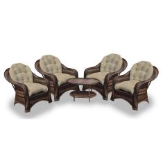 Conjunto de Poltronas Fibra Sintética Roma 4 Poltronas + 1 Mesa Centro Tecido Duna Deserto