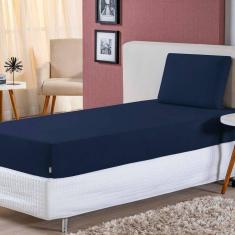 Jogo De Lençol Solteiro Malha 100% Algodão 2 Peças Cor Azul Marinho