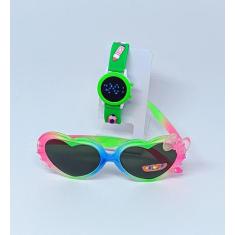 Kit Relógio Infantil Digital Led Redondo Pulseira Silicone Desenho ani