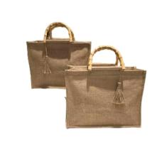 Bolsa Grande De Juta Palha Alça Bambu Feminina Praia Piscina