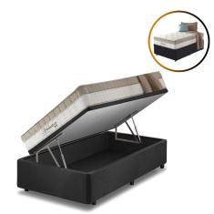 Cama Box Baú Solteiro King Preto + Colchão Molas Ensacadas Houston Pillow Inn 96x203x70cm