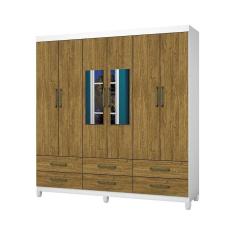 Guarda-roupa D22 6 Portas 6 Gavetas Com Espelho E Pés Branco Cinamomo