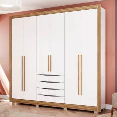 Guarda-Roupa Casal 100% mdf Kappesberg c/Pés 6 Portas 4 Gavetas Branco/Nogueira