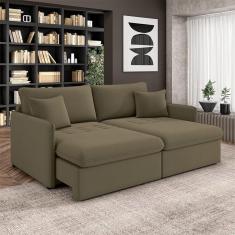 Sofá Reclinável E Retrátil Gandalf Bipartido 154cm Caixa Zero Com Almofadas Veludo Castor