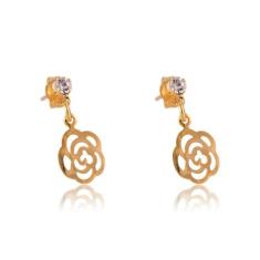 Brinco Pequeno de Flor Vazada com Zircônia Folheado - Floratta Joias