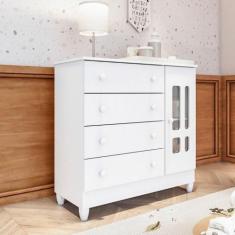 Cômoda Infantil 1 Porta 4 Gavetas Ariel Carolina Baby Branco Brilho