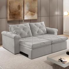 Sofá Retrátil e Reclinável Corniso 1,94M Veludo - Blossom Casa, Cinza 
