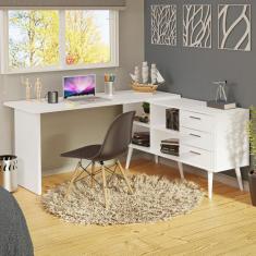 Escrivaninha Mesa de Escritório de Canto 3 Gavetas Branca Lisboa Mades