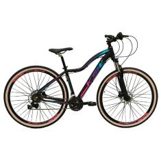 Bicicleta Aro 29 Feminina KSW MWZA 27v K7 Freios Hidráulicos Kit 3x9 Suspensão Trava Pneus Bege-Feminino
