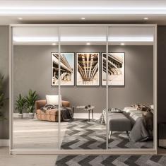 Guarda Roupa Belluno 3 Portas de Correr com Espelho e 3 Gavetas RR Móveis Bege