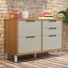 Balcão para Cozinha 1 Porta 4 Gavetas Imperatriz Nesher Móveis Freijó/Off White