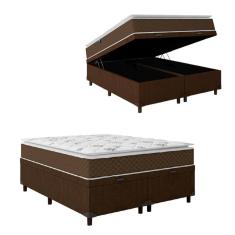 Cama Box Baú Casal Queen Colchão Molas Ensacadas Pillow Top Martino 158X198X66Cm Marrom/Branco