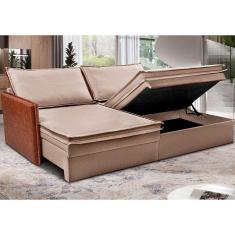 Sofá Sem Caixa Retrátil Baú 1,75m Cama inBox Grace. Tecido Linho e Courino