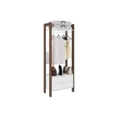 Guarda Roupa Closet de Quarto AZ1011 c/ 2 Gavetas e 1 Prateleira Branco/Nogal - Tecno Mobili