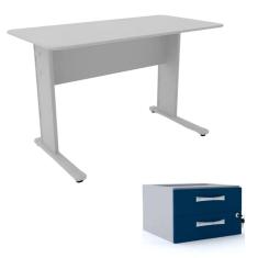 Mesa Secretaria Maxxi 75X121x61 Cinza 2 Gavetas Azul Pandin