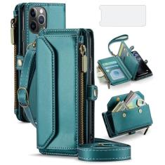 Asuwish Capa de celular para iPhone 11 Pro 5.8 com zíper e protetor de tela de vidro temperado e suporte de cartão de bloqueio de RFID de couro para iPhone 11pro iPhone11 i XI 11s 11pro mulheres