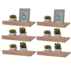 Kit 6 Prateleiras Porta Quadros 40 x 15cm Carvalho Suporte Invisível