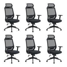 Kit 6 Cadeiras para Escritório Genebra Presidente com Nr17 Preto