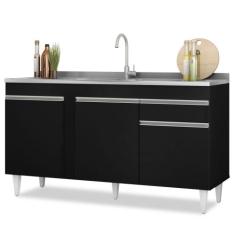Balcão Gabinete com Pia Inox 150cm 3 Portas 1 Gaveta Dakota Preto - Lu