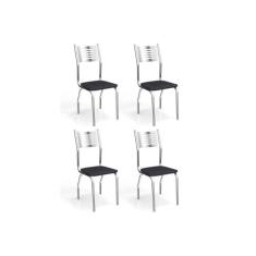 Cadeira Sala de Jantar Munique 4C047 Kit 4 Un Cromado/Courano Preto - 