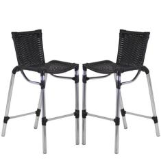 Kit 2 Banquetas Alumínio Fortaleza Alta Para Balcão Cozinha Bar Trama 