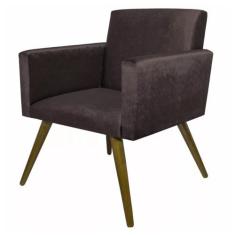 Poltrona Decorativa Pés Palito Nina Suede Marrom - DS Móveis