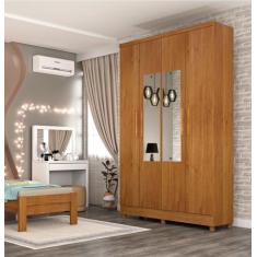 Guarda Roupa Solteiro com Espelho e pés 4 Portas 2 Gavetas 133cm Amste