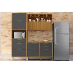Cozinha Modulada Completa Imperatriz 3 Peças (1Aéreo+1Balcão+1Paneleiro) C6P43 Freijo/Grafite - Nesher