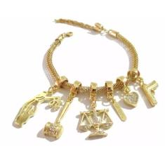 Pulseira Martelo Justiça Advogada Arma Coração Folheado - Milena Folhe