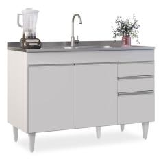 Balcão Gabinete Para Pia 120 Cm Sem Tampo 3 Portas 2 Gavetas Michigan Branco