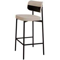 Banqueta Alta Bar Cozinha Sala De Jantar Aço Preto Kaira C01 Linho Areia Courino Preto - Lyam Decor