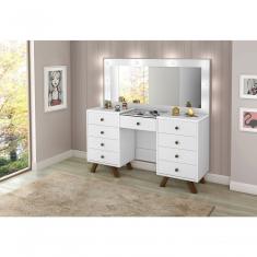 Penteadeira Camarim 9G Mdf Pes De Madeira Classic Cor Branca