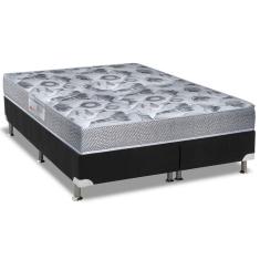 Cama Box Queen: Colchão Anatômico Ortobom D28/Ep Fort Tech Iso 60 + Base Crc Suede Black(158X198)