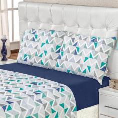 Jogo De Cama Malha Casal Quality 04 Peças - Geométrico Azul