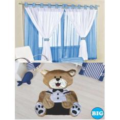 Kit decoração p/ Quarto de Menino = Cortina Malha Juvenil + Tapete Pel