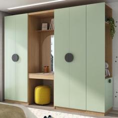 Guarda-Roupa Modulado Infantil 4 Peças 6 Portas Espelho e LED Joy Kids