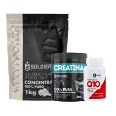 Kit: Whey Protein Concentrado 1kg + Creatina Monohidratada Pote 300g + Coenzima Q10 100mg-Unissex