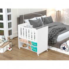 Berço Pequeno Com Rodinha Moises C/ Colchão Mdf Fofura Porta