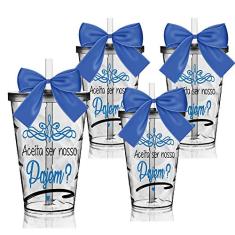 Kit 4 Copos Convite Twister Personalizados para Pajem