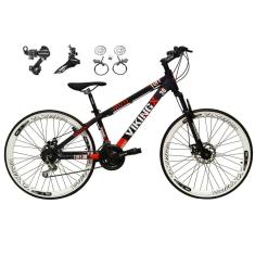 Bicicleta Aro 26 Vikingx Tuff 21v Alumínio Câmbios Shimano Freio a Disco Hidráulicos Aros Vmaxx Brancos - Roxo\Laranja X30