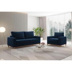 Kit Sofá Living 2 Lugares 181,5cm e Poltrona Alpino Azul