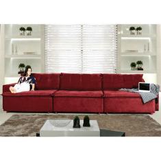 Sofá Austrália 3,82 Mts Retrátil e Reclinavel com Molas no Assento Tecido Suede Pluma - Moveis Marfim