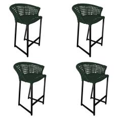 Kit 4 Banquetas Reis Em Corda Náutica E Base Em Alumínio Preta Para área Gourmet Verde Musgo Verde