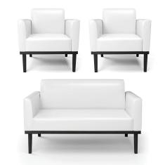 Sofá Namoradeira com 2 Poltronas Base de Madeira Fixa Preto Marisa Corano Branco D03 - D`Rossi